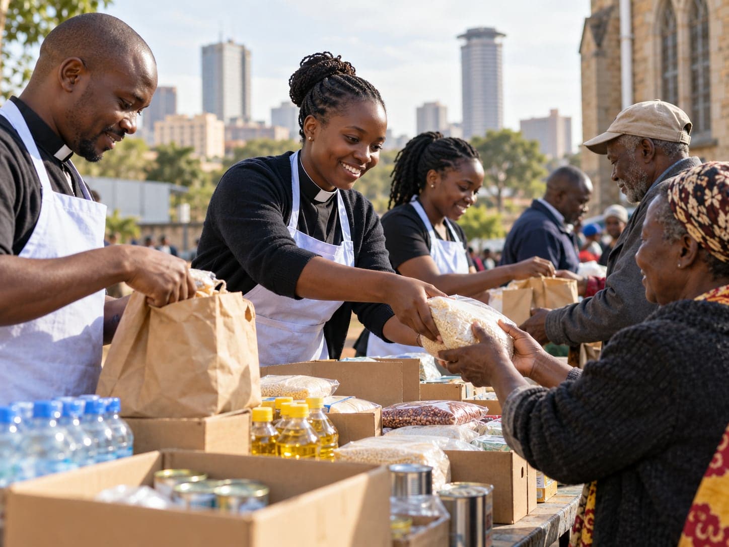 Demonstration photograph of Kenyan Anglican volunteers serving in a community outreach setting