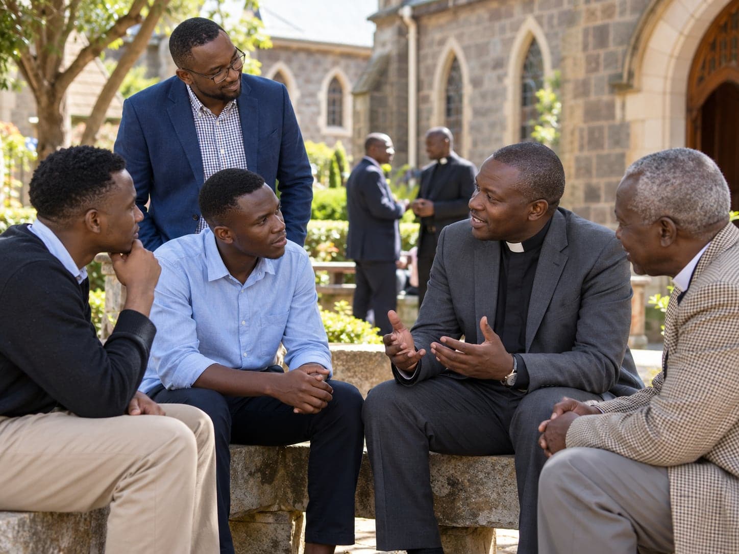 Demonstration photograph of Kenyan Anglican men in a fellowship and mentorship discussion