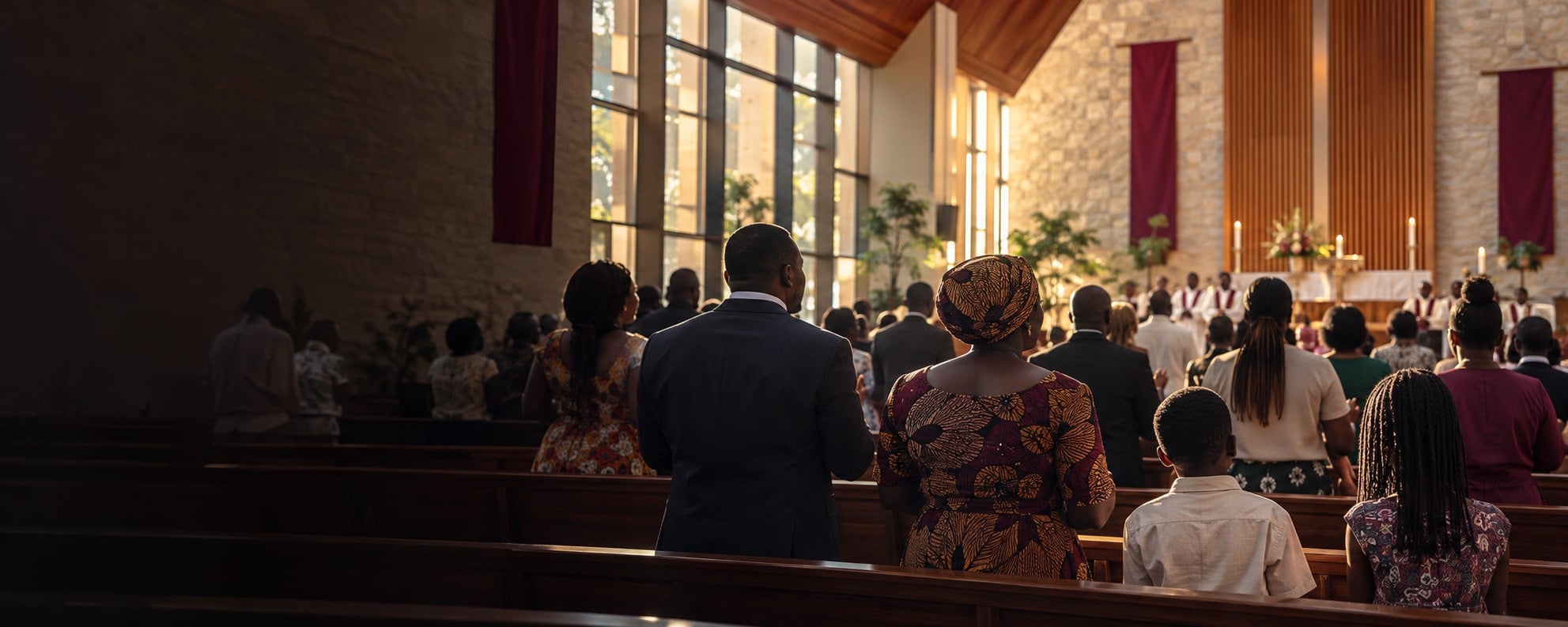 Demonstration image of a Kenyan congregation worshipping in an unnamed contemporary Anglican church